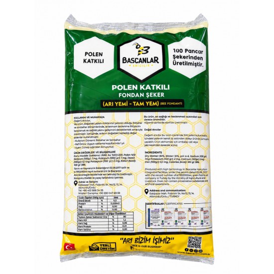 POLEN KATKILI FONDAN ŞEKER (ARI YEMİ) 20 KG