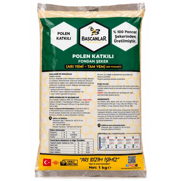 POLEN KATKILI FONDAN ŞEKER (ARI YEMİ) 20 KG