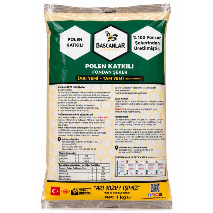 POLEN KATKILI FONDAN ŞEKER (ARI YEMİ) 20 KG